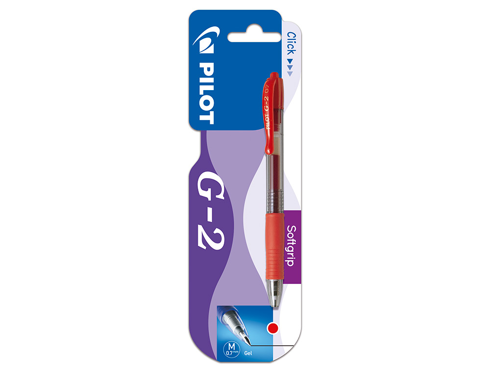 BOLIGRAFO PILOT G-2 ROJO TINTA GEL RETRACTIL SUJECION DE CAUCHO EN BLISTER
