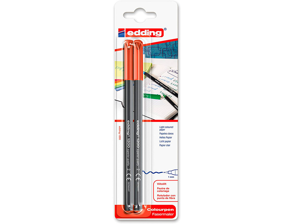 ROTULADOR EDDING PUNTA FIBRA 1200 ROJO N.2 PUNTA REDONDA 0.5 MM BLISTER DE 2 UNIDADES