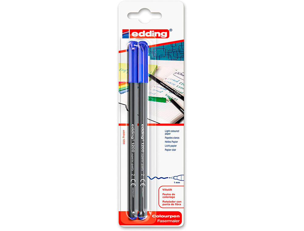 ROTULADOR EDDING PUNTA FIBRA 1200 AZUL N.3 PUNTA REDONDA 0.5 MM BLISTER DE 2 UNIDADES