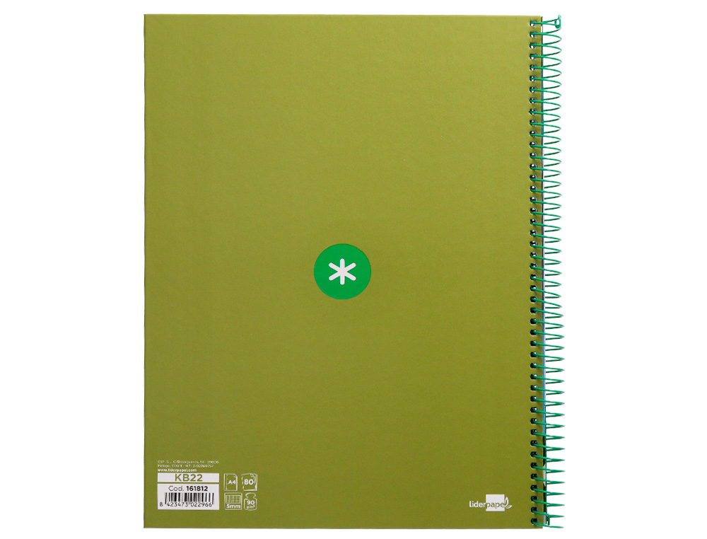 CUADERNO ESPIRAL A4 MICRO ANTARTIK TAPA FORRADA 80H 90 GR CUADRO 5MM 1 BANDA 4 TALADROS VERDE