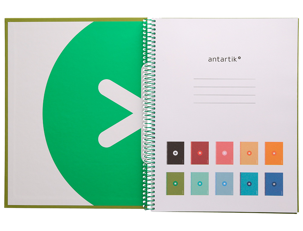 CUADERNO ESPIRAL A4 MICRO ANTARTIK TAPA FORRADA 80H 90 GR CUADRO 5MM 1 BANDA 4 TALADROS VERDE