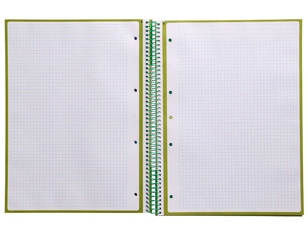CUADERNO ESPIRAL A4 MICRO ANTARTIK TAPA FORRADA 80H 90 GR CUADRO 5MM 1 BANDA 4 TALADROS VERDE
