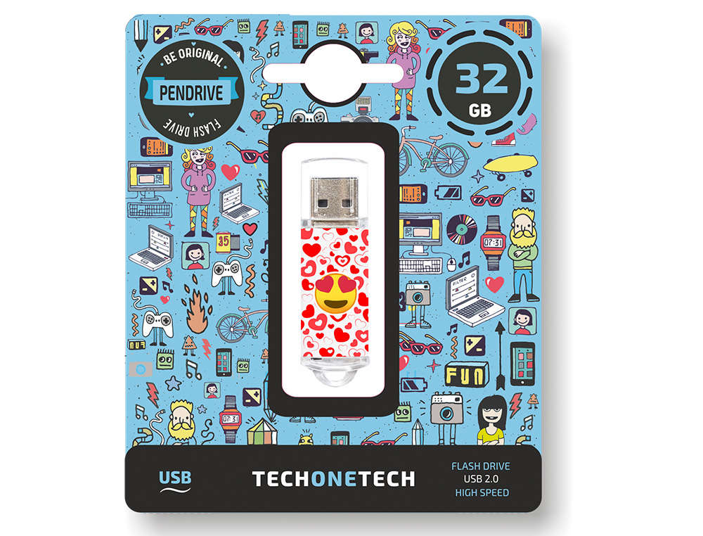 MEMORIA USB TECH ON TECH EMOJITECH HEART EYES 32 GB