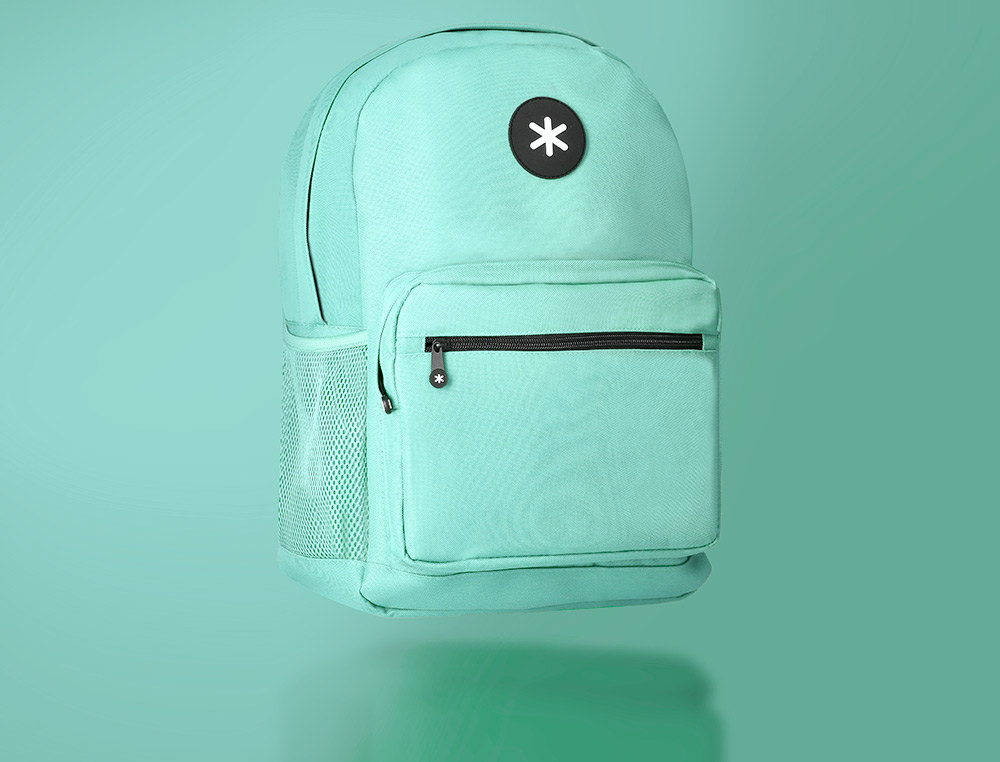 MOCHILA ANTARTIK CON ASA Y BOLSILLO FRONTAL CON CREMALLERA COLOR VERDE MENTA 320X140X430 MM