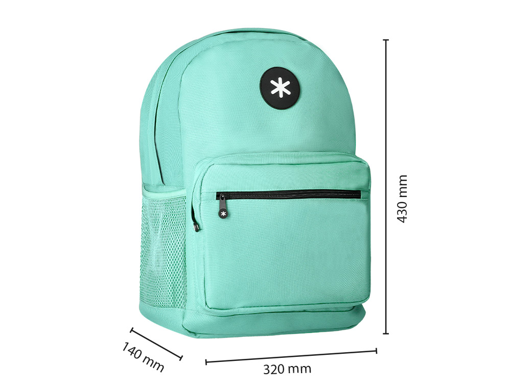 MOCHILA ANTARTIK CON ASA Y BOLSILLO FRONTAL CON CREMALLERA COLOR VERDE MENTA 320X140X430 MM