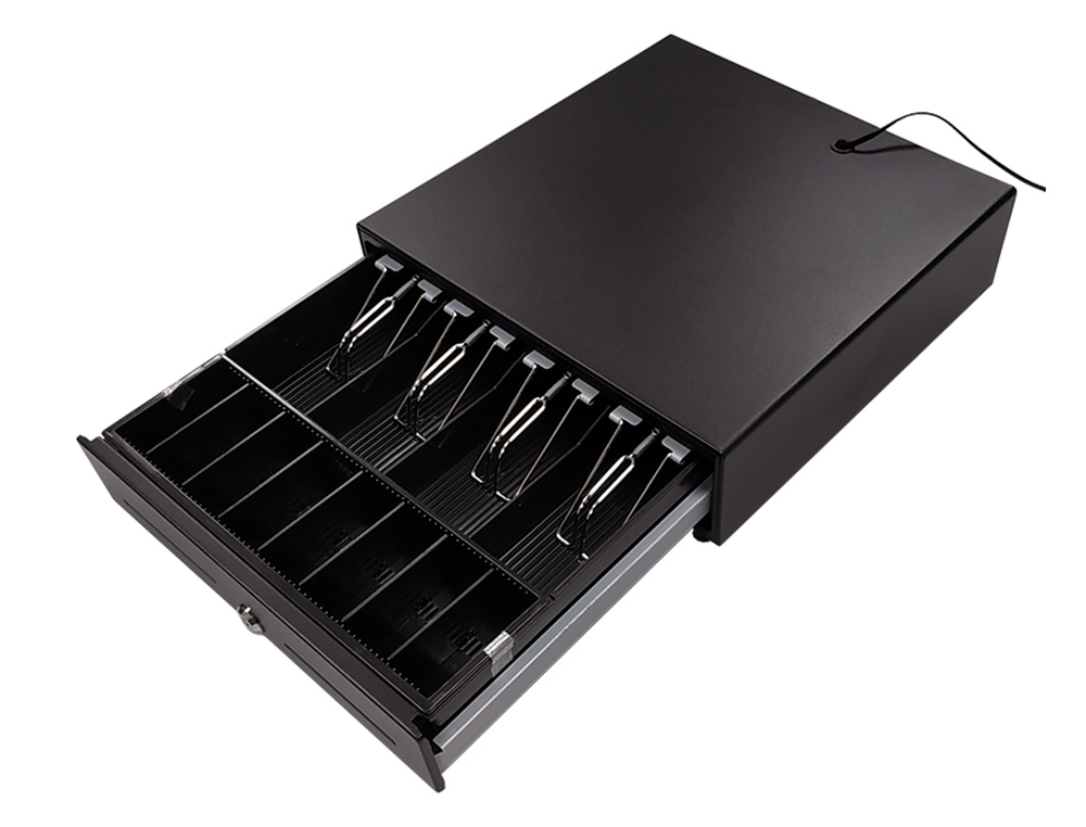 CAJON PORTAMONEDAS 8 MONEDEROS 4 BILLETEROS APERTURA ELECTRICA NEGRO 330X335X105 MM