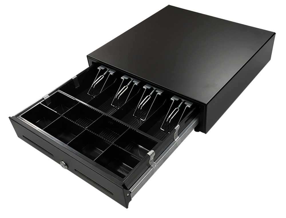CAJON PORTAMONEDAS 8 MONEDEROS 4 BILLETEROS APERTURA ELECTRICA NEGRO 410X415X110 MM
