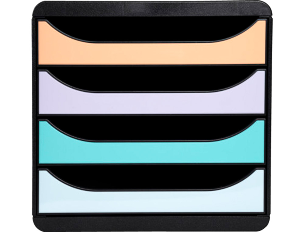 FICHERO CAJONES SOBREMESA EXACOMPTA BIG-BOX AQUAREL NEGRO 4 CAJONES COLORES PASTEL GLOSSY