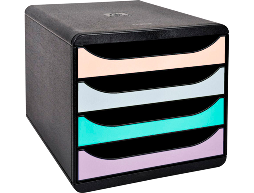 FICHERO CAJONES SOBREMESA EXACOMPTA BIG-BOX AQUAREL NEGRO 4 CAJONES COLORES PASTEL GLOSSY