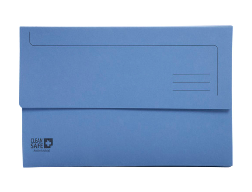 SUBCARPETA CARTULINA EXACOMPTA CLEAN SAFE POCKET HORIZONTAL DIN A4 CON 2 SOLAPAS AZUL 400 GR PAQUETE