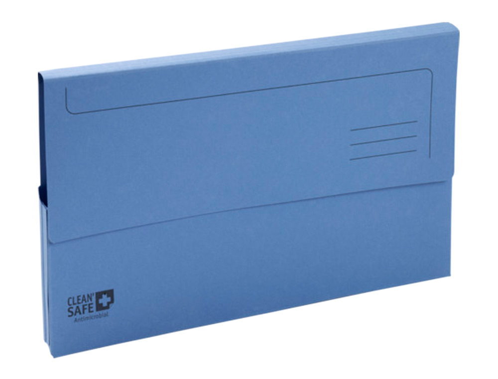 SUBCARPETA CARTULINA EXACOMPTA CLEAN SAFE POCKET HORIZONTAL DIN A4 CON 2 SOLAPAS AZUL 400 GR PAQUETE