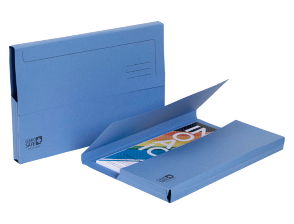 SUBCARPETA CARTULINA EXACOMPTA CLEAN SAFE POCKET HORIZONTAL DIN A4 CON 2 SOLAPAS AZUL 400 GR PAQUETE