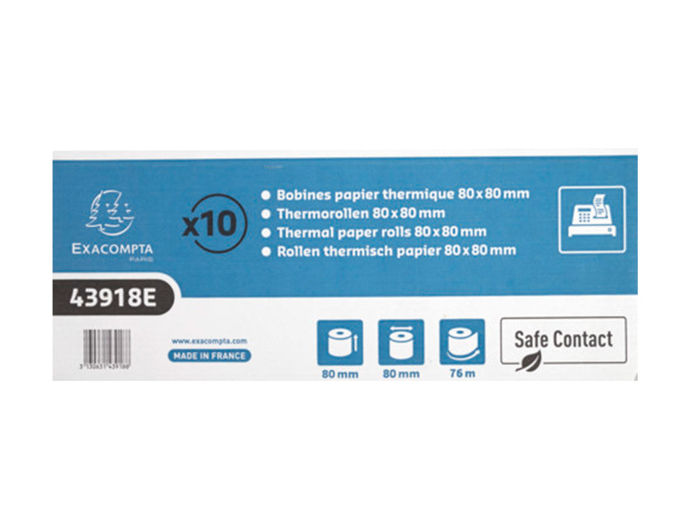 ROLLO SUMADORA EXACOMPTA SAFE CONTACT TERMICO 80 MM X 80 MM 52 G/M2