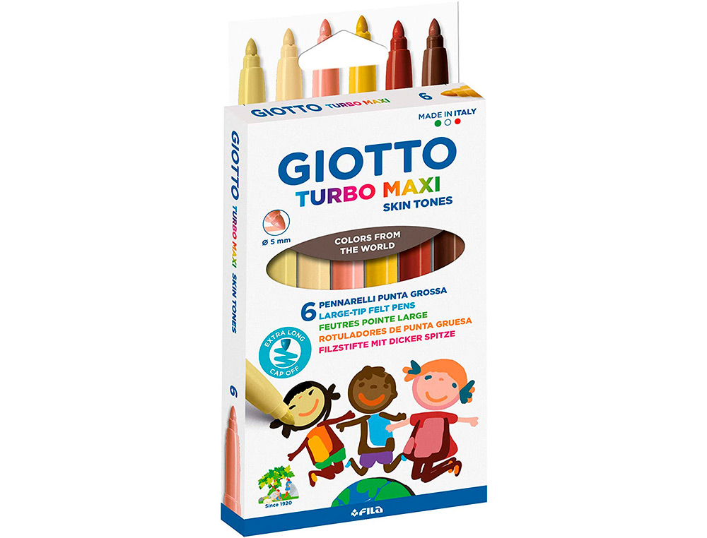 ROTULADOR GIOTTO TURBO MAXI SKIN TONES LAVABLE PUNTA BLOQUEADA CAJA DE 6 COLORES SURTIDOS
