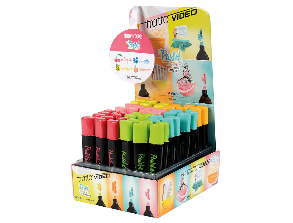 ROTULADOR TRATTO VIDEO PASTEL FLUORESCENTE EXPOSITOR DE 48 UNIDADES COLORES SURTIDOS