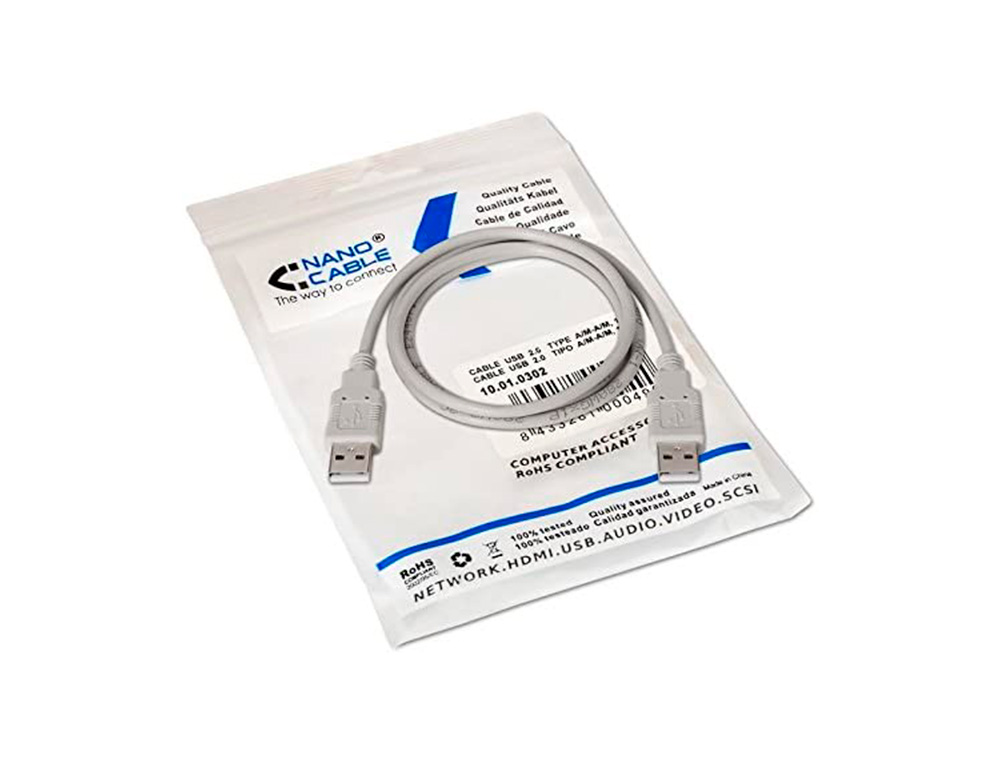 CABLE USB NANOCABLE 2.0 TIPO A/M-A/M COLOR GRIS LONGITUD 1 M