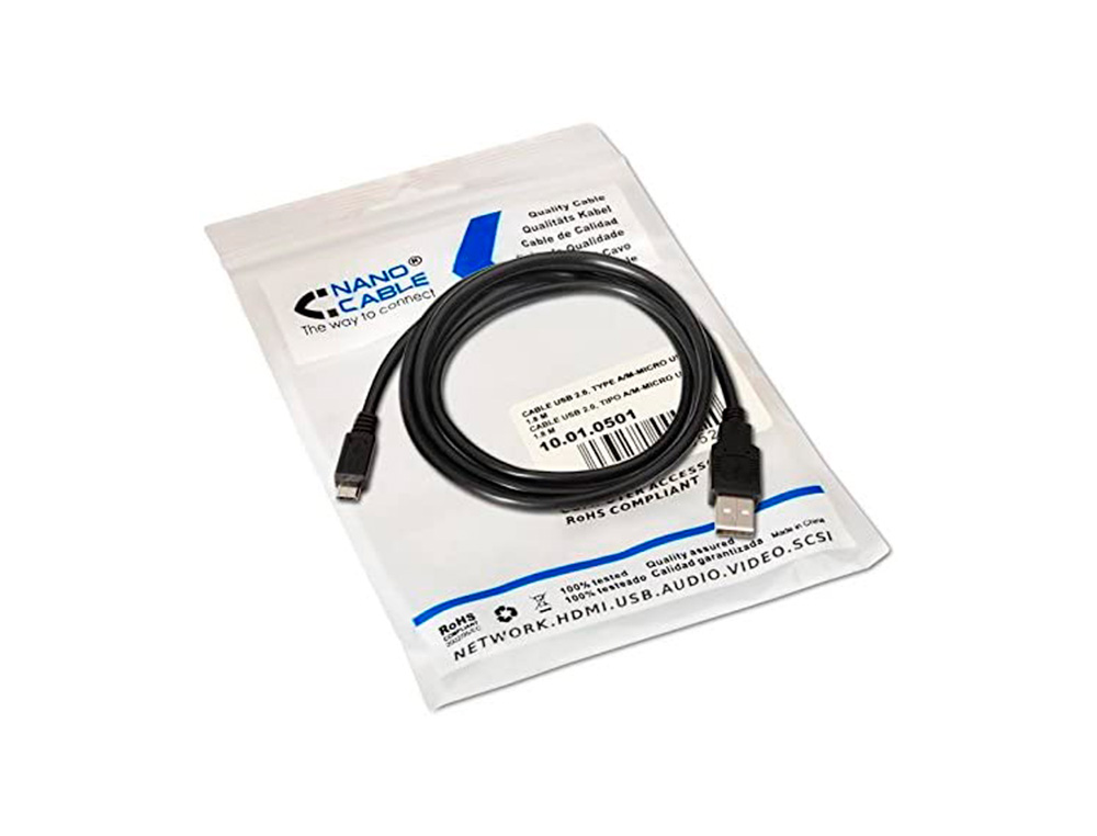 CABLE USB NANOCABLE 2.0 TIPO A/M-MICRO USB B/M COLOR NEGRO LONGITUD 0,8 M