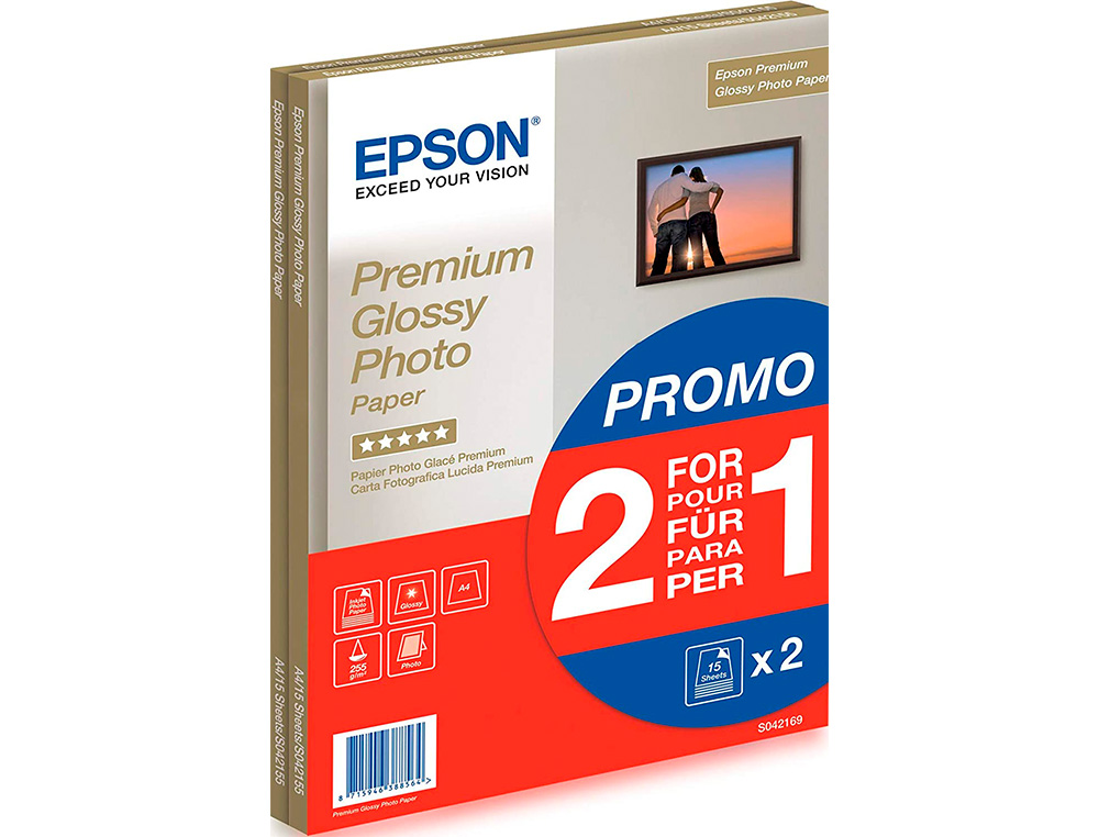 PAPEL FOTOGRAFICO EPSON PREMIUN GLOSSY PHOTO SATINADO DIN A4 PROMO 2 X 15 HOJAS 225 GR
