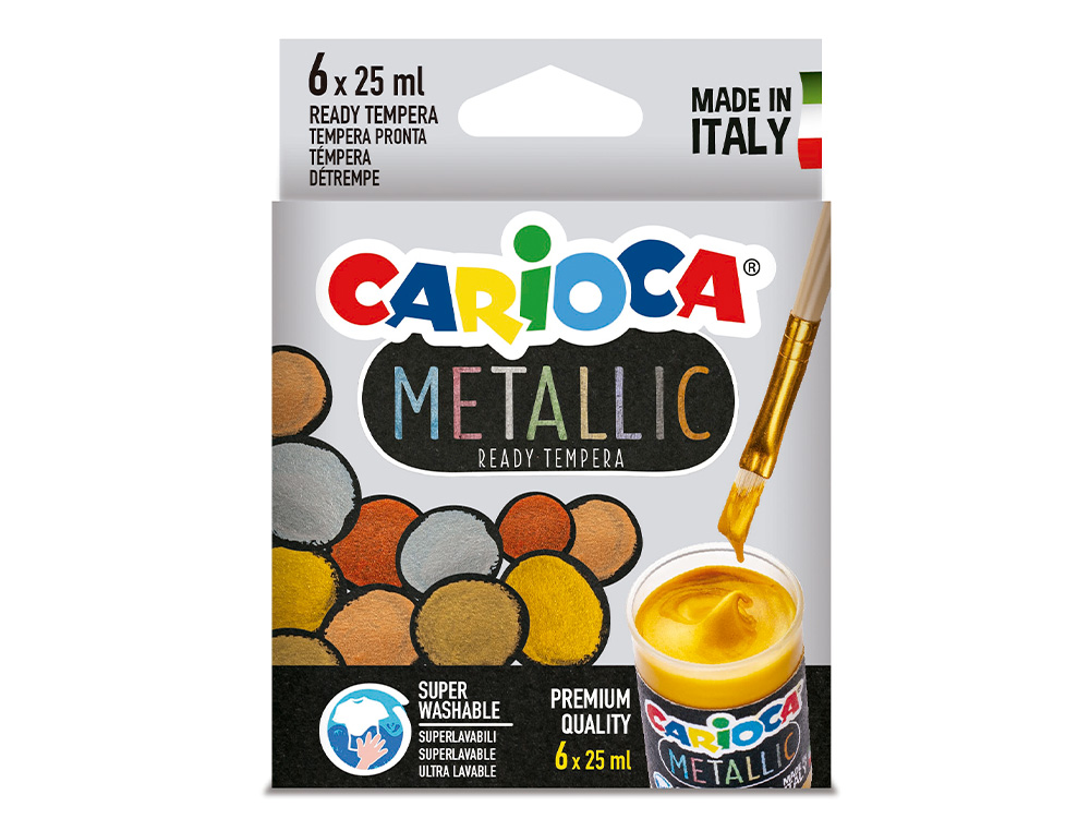 TEMPERA ESCOLAR CARIOCA METALLIC BOTE 25 ML CAJA DE 6 COLORES SURTIDOS