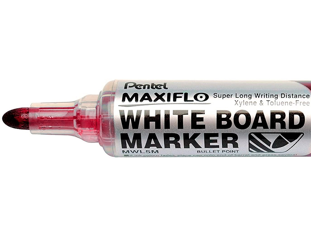 ROTULADOR PENTEL MAXIFLO PARA PIZARRA BLANCA PUNTA REDONDA 2,5-6 MM COLOR ROJO