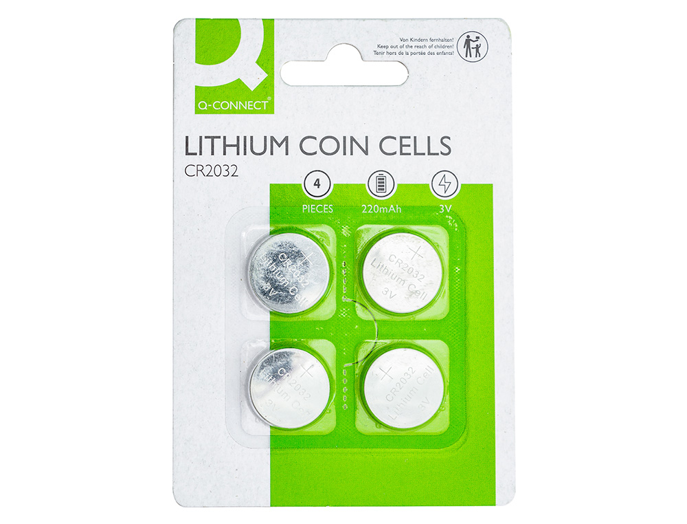 PILA Q-CONNECT TIPO BOTON LITIO CR2032 3V BLISTER DE 4 UNIDADES
