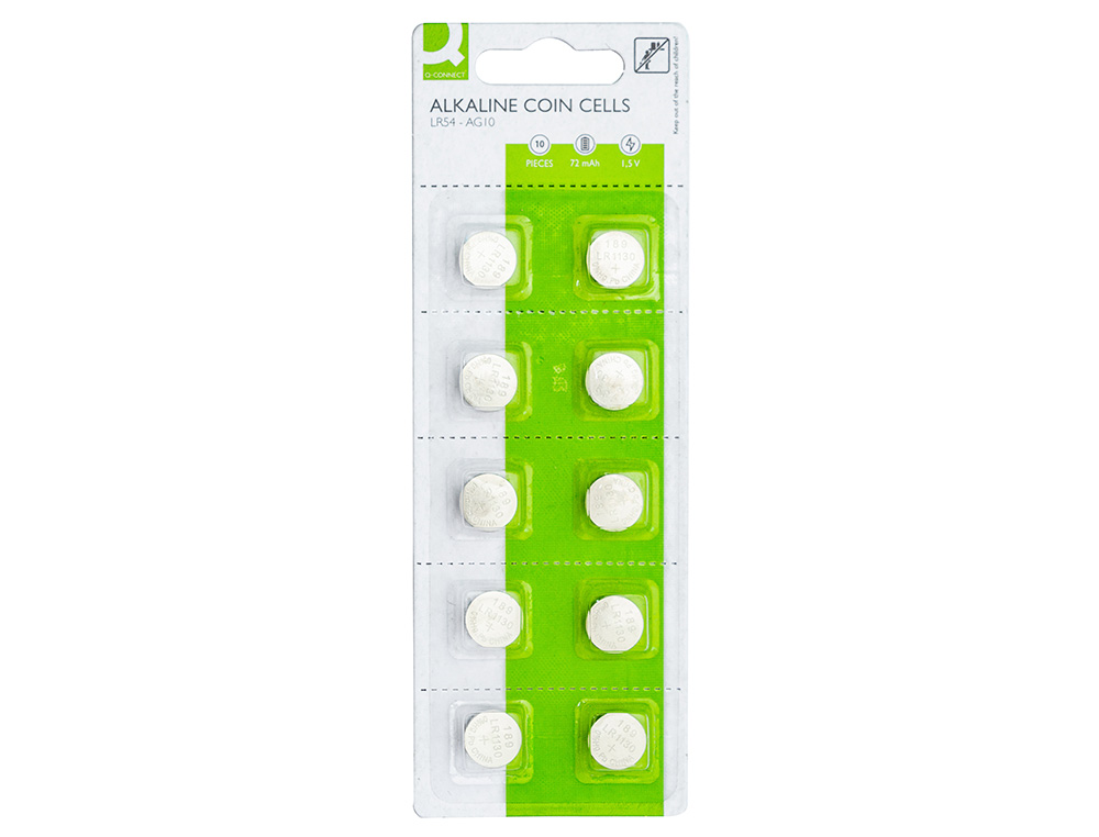 PILA Q-CONNECT TIPO BOTON ALCALINA LR54 1.5V BLISTER DE 10 UNIDADES