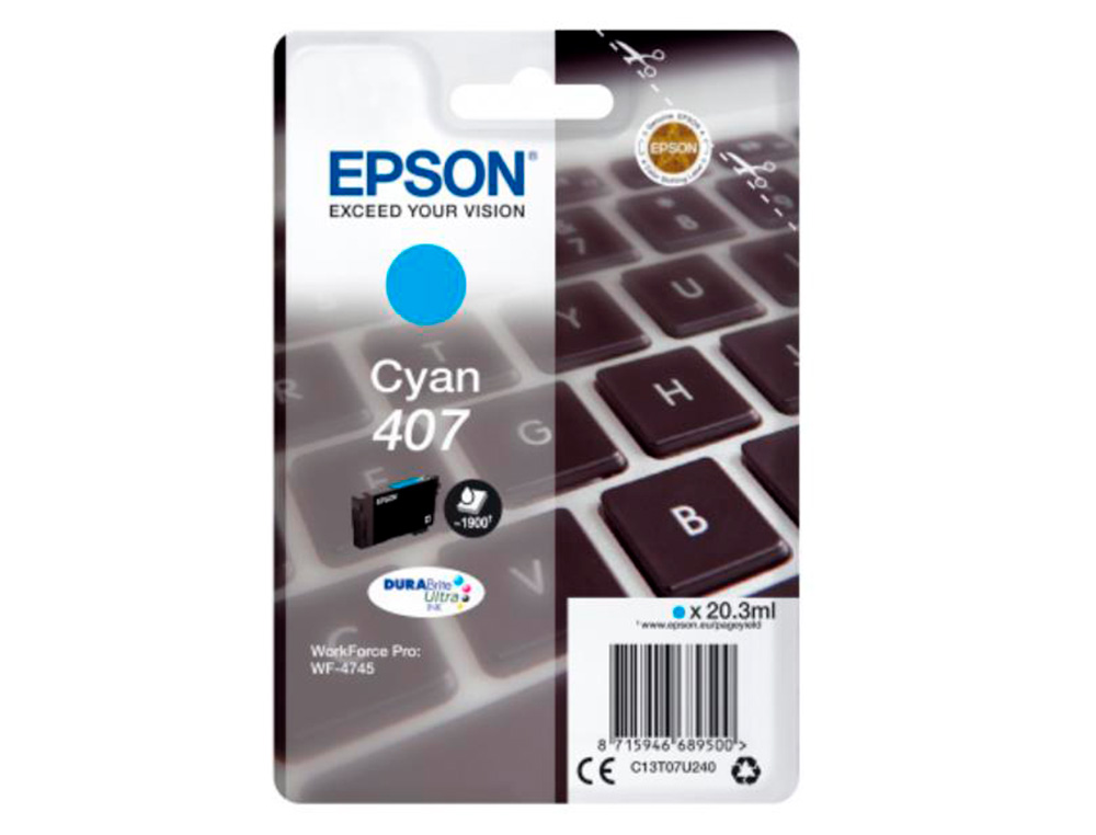 INK-JET EPSON 407L CLAVIER WF-4745 SERIES CIAN 1900 PAGINAS