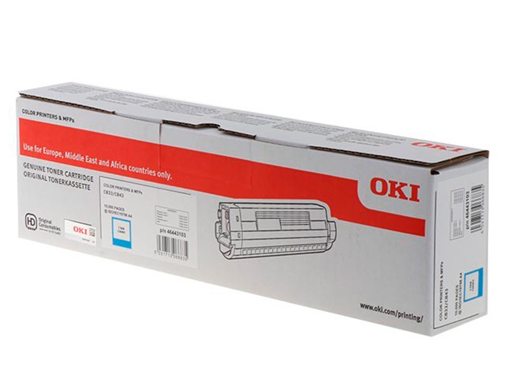 TONER OKI LASER 46443103 C833 / C843 CIAN 10000 PAGINAS