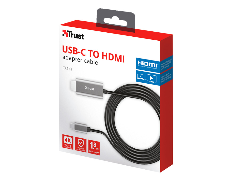 CABLE TRUST CALYX ADAPTADOR USB-C A HDMI LONGITUD 1,8 M COLOR NEGRO