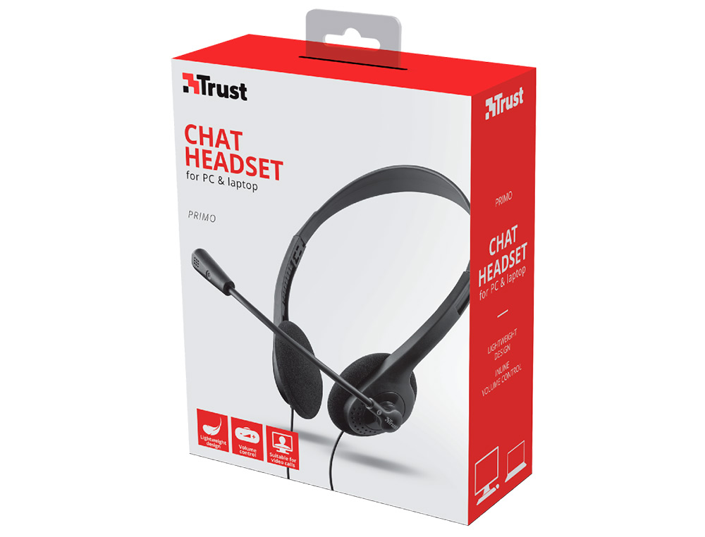 AURICULAR TRUST PRIMO CHAT HEADSET PARA PC Y LAPTOP LONGITUD CABLE 1,8 M CON MICROFONO CONEXION JACK 3.5