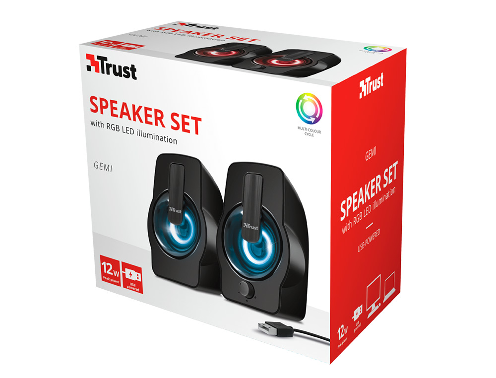 ALTAVOCES TRUST GEMI 2.0 POTENCIA MAXIMA 12W ILUMINACION LED CONTROL DE VOLUMEN Y CONEXION