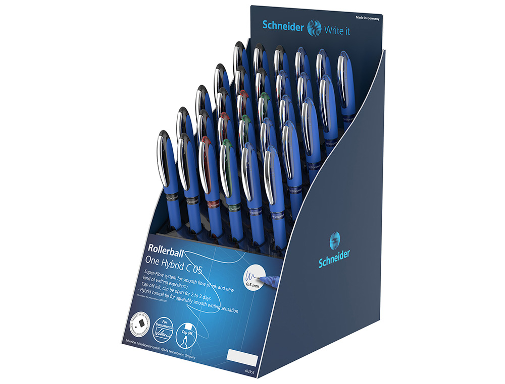 ROLLER SCHNEIDER ONE HYBRID PUNTA CONICA 0,5 MM EXPOSITOR DE 30 UNIDADES COLORES SURTIDOS 168X315X218 MM