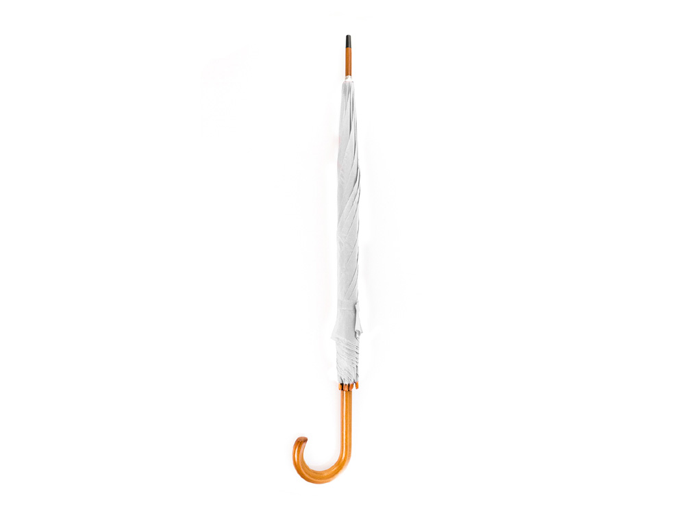PARAGUAS DE POLIESTER BLANCO 105 CM DE DIAMETRO MANGO SUAVE DE MADERA APERTURA MANUAL CIERRE CON VELCRO