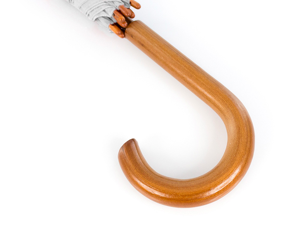 PARAGUAS DE POLIESTER BLANCO 105 CM DE DIAMETRO MANGO SUAVE DE MADERA APERTURA MANUAL CIERRE CON VELCRO