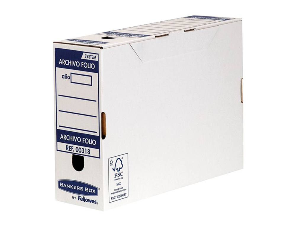 CAJA ARCHIVO DEFINITIVO FELLOWES FOLIO CARTON RECICLADO 100% LOMO 100 MM MONTAJE AUTOMATICO COLOR AZUL