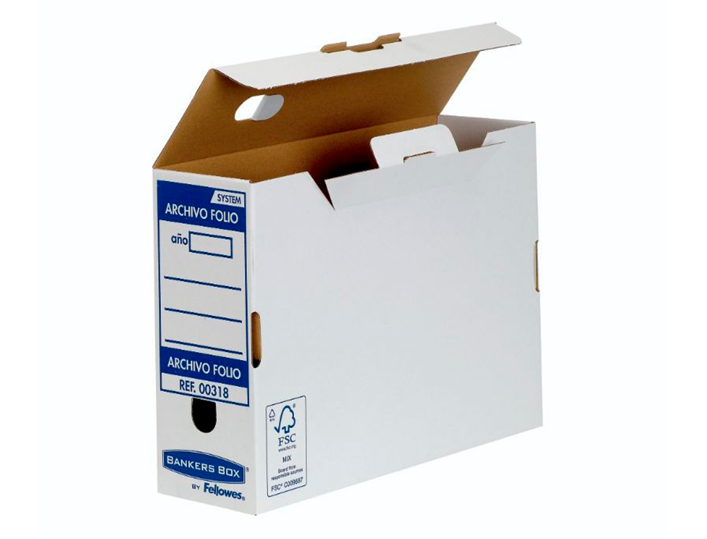 CAJA ARCHIVO DEFINITIVO FELLOWES FOLIO CARTON RECICLADO 100% LOMO 100 MM MONTAJE AUTOMATICO COLOR AZUL