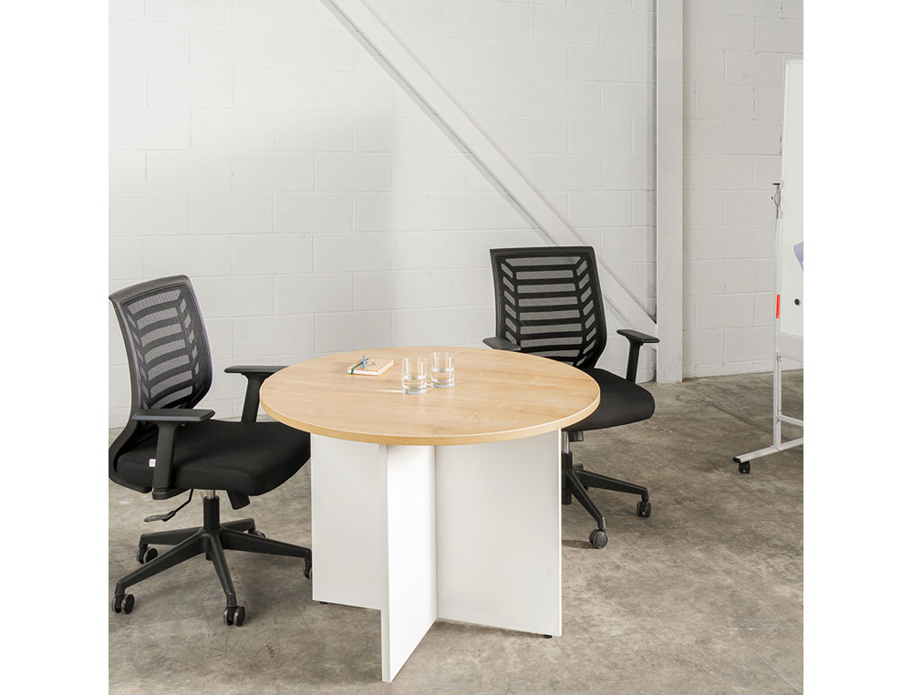 MESA DE REUNION ROCADA REDONDA 3005AW02 ESTRUCTURA MADERA EN ASPAS COLOR BLANCO TABLERO GRIS 100CM DIAMETRO