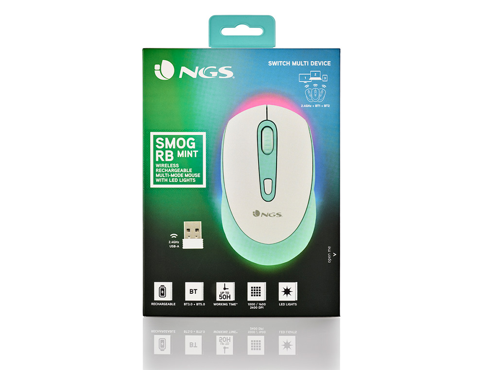 RATON NGS SMOG OPTICO 1000/1600/2400 DPI INALAMBRICO 3 BOTONES RECEPTOR USB 2,4 GHZ LUCES