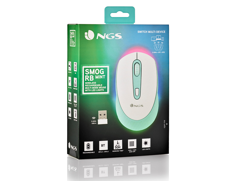 RATON NGS SMOG OPTICO 1000/1600/2400 DPI INALAMBRICO 3 BOTONES RECEPTOR USB 2,4 GHZ LUCES