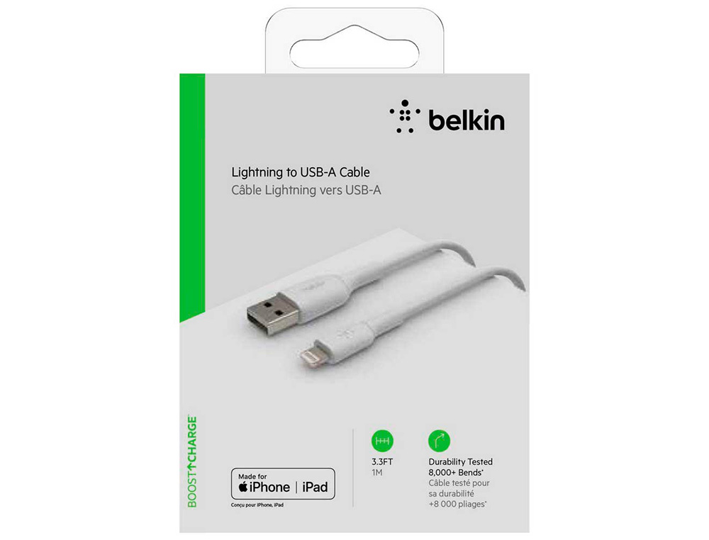 CABLE BELKIN CAA001BT1MWH LIGHTNING A USB-A BOOST CHARGE LONGITUD 1 M COLOR BLANCO