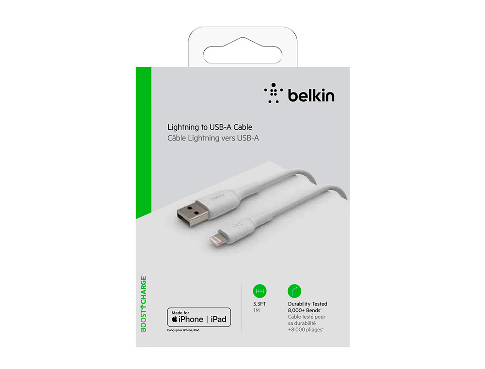CABLE LIGHTNING BELKIN CAA001BT2MWH A USB-A BOOST CHARGE LONGITUD 2 M COLOR BLANCO