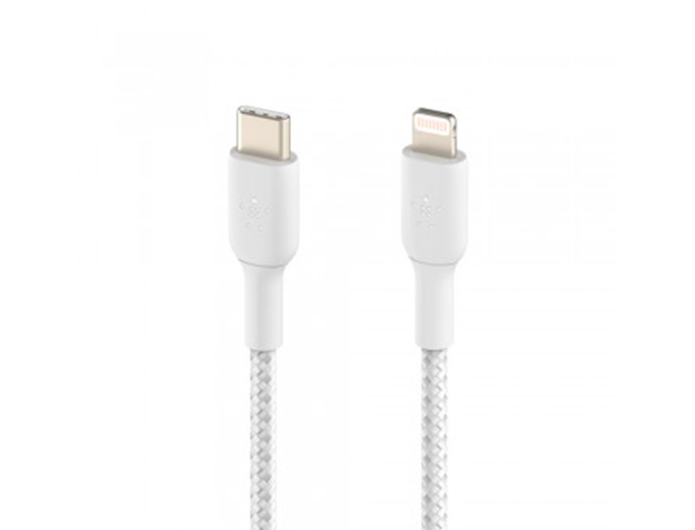 CABLE TRENZADO BELKIN CAA004BT1MWH USB-C A LIGHTNING BOOST CHARGE LARGO 1 M COLOR BLANCO