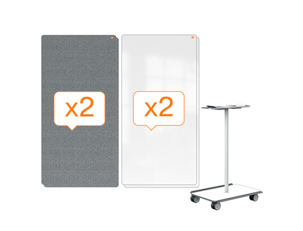 SISTEMA MOVIL NOBO MOVE&MEET 2 PIZARRA MAGNETICA DOBLE CARA Y 2 PIZARRAS BLANCAS /TABLERO DE ANUNCIOS 1800X900