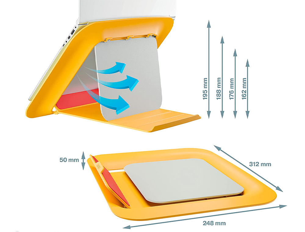 SOPORTE PARA PORTATIL LEITZ ERGO COSY AJUSTABLE 4 ALTURAS COLOR AMARILLO 310X50X247 MM