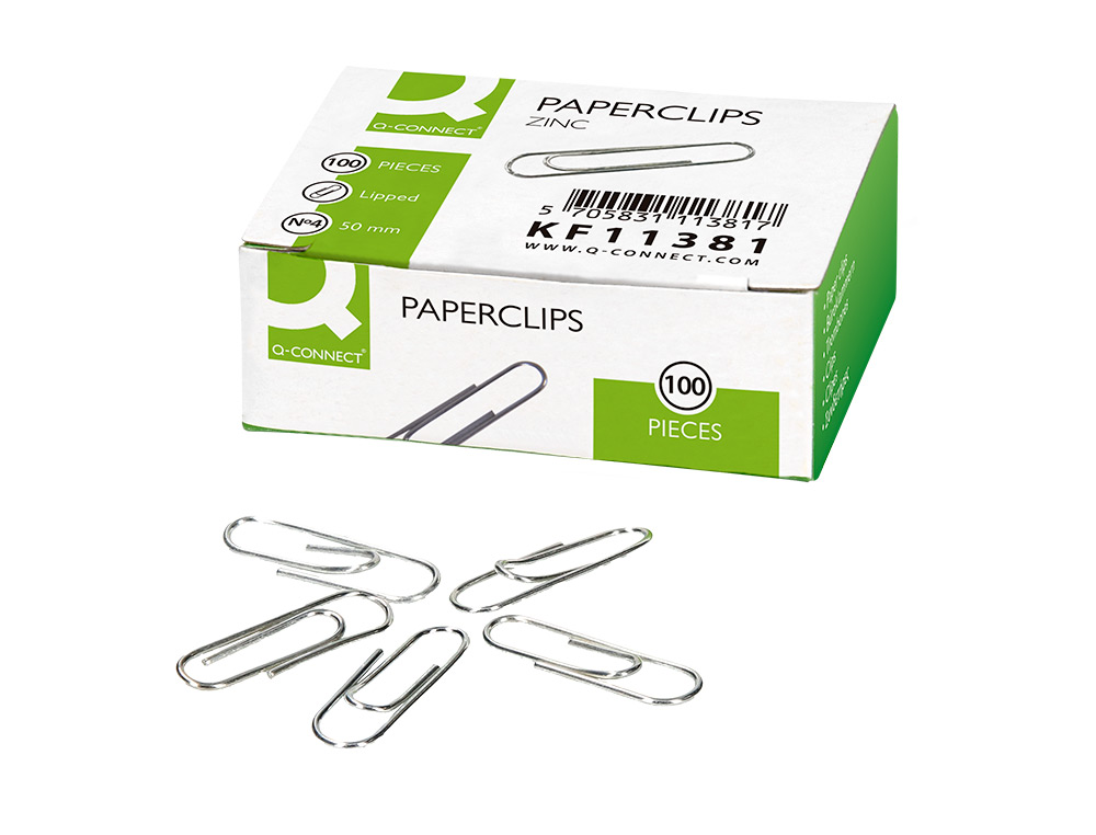 CLIPS ZINC Q-CONNECT N 4 LABIADOS 50 MM CAJA DE 100 UNIDADES