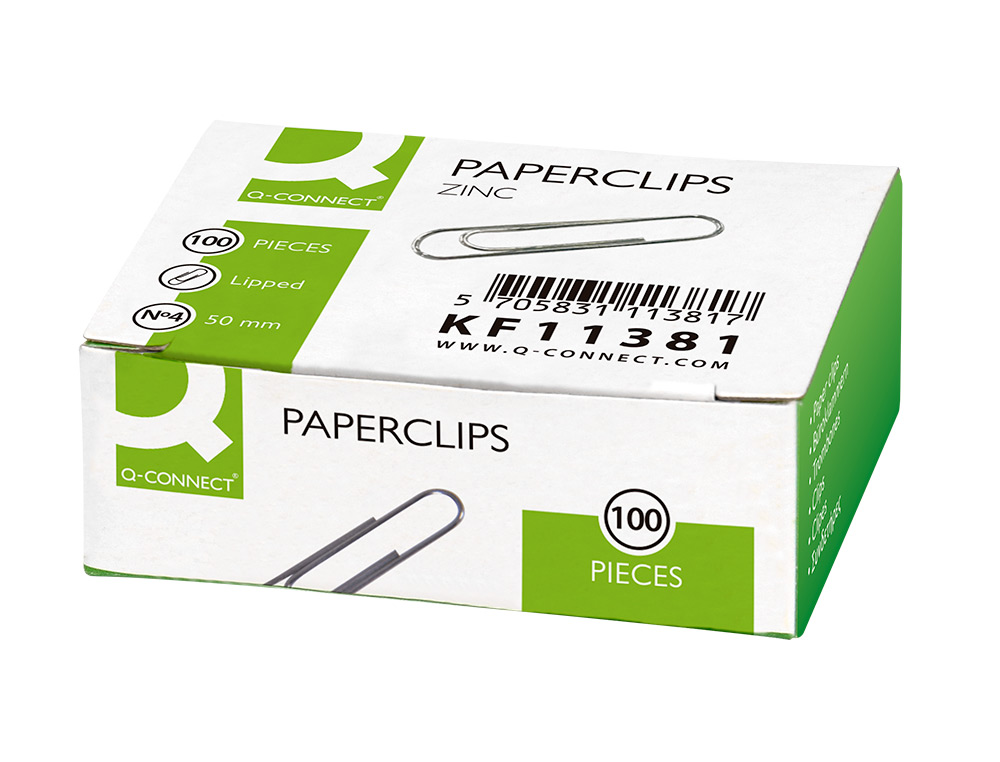 CLIPS ZINC Q-CONNECT N 4 LABIADOS 50 MM CAJA DE 100 UNIDADES