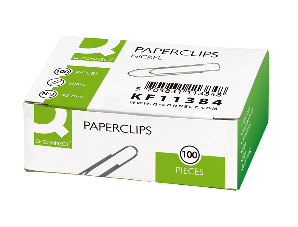 CLIPS NIQUELADOS Q-CONNECT N 3 PICOS 43 MM PUNTA CAJA DE 100 UNIDADES