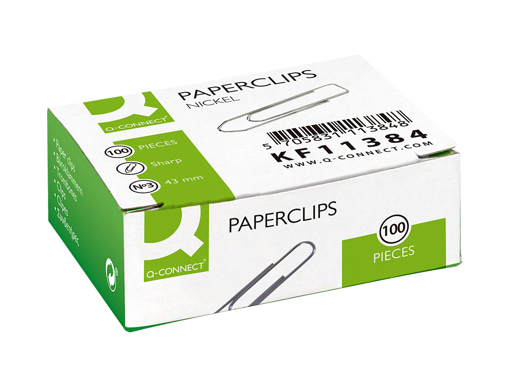 CLIPS NIQUELADOS Q-CONNECT N 3 PICOS 43 MM PUNTA CAJA DE 100 UNIDADES