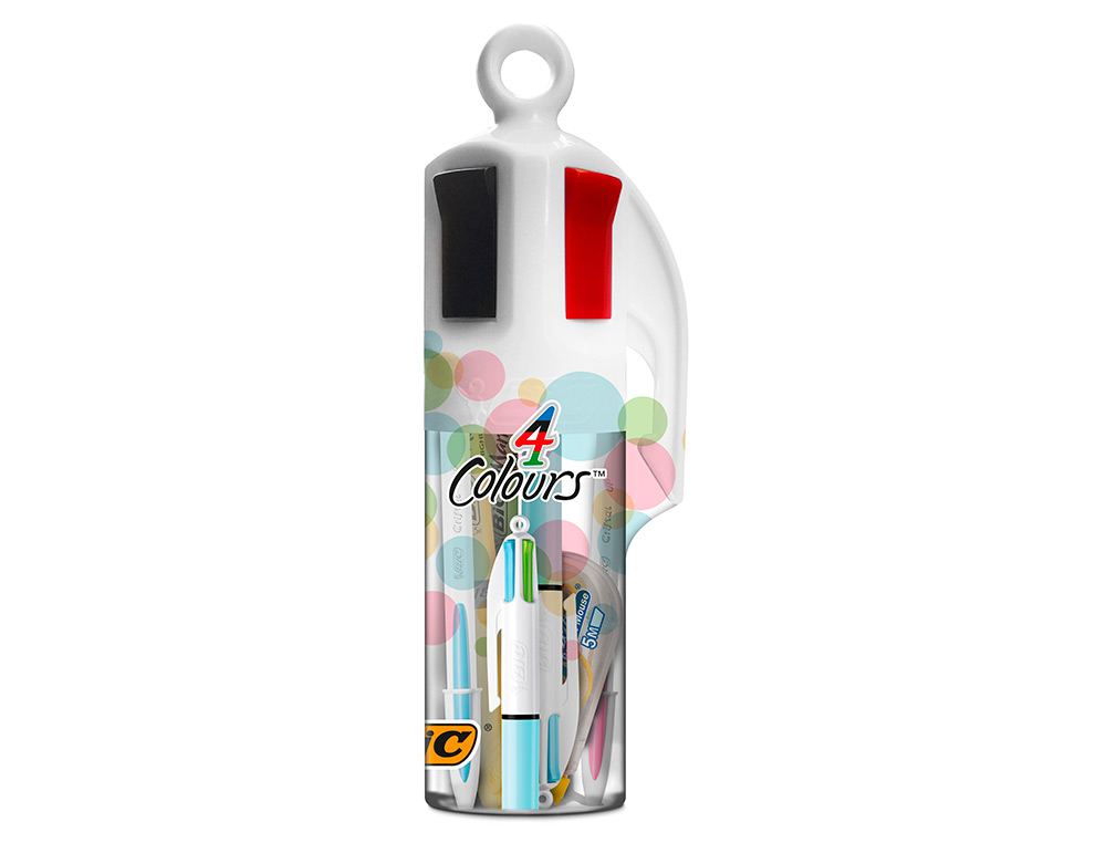SET BIC MEGATUBO PASTEL 2 CRISTAL UP + 1 CUATRO COLORES PASTEL + 2 FLUORESCENTES GRIP PASTEL + 1 CORRECTOR MINI