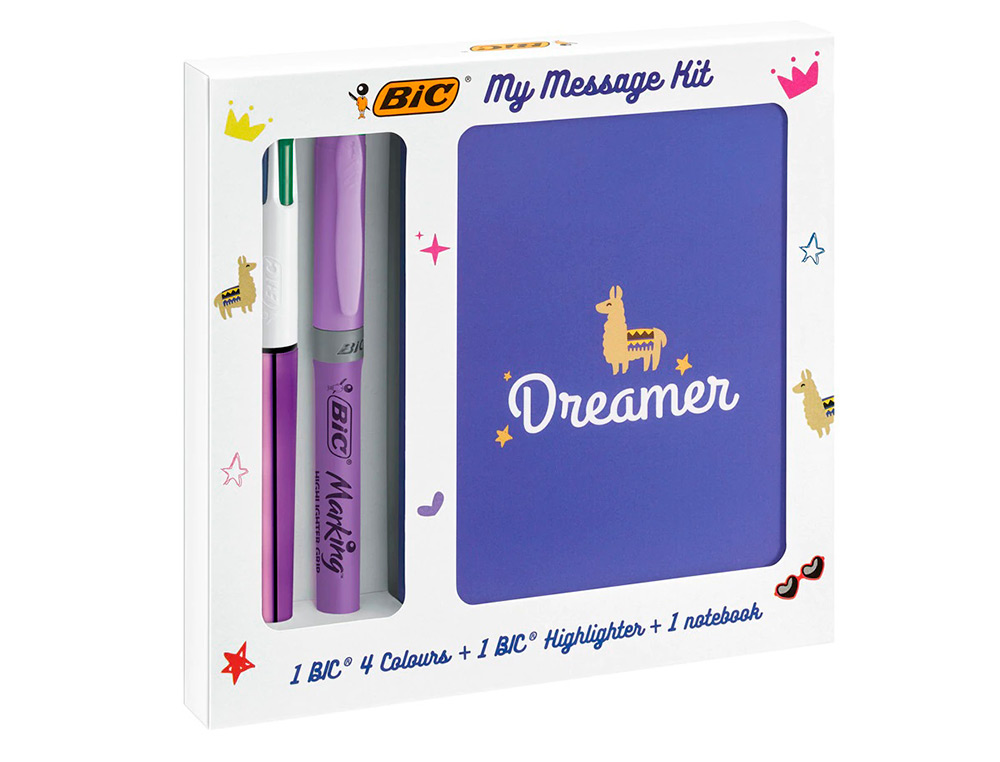 SET ESCRITURA BIC 1 CUATRO COLORES SHINE + 1 FLUORESCENTE GRIP PASTEL + 1 NOTEBOOK